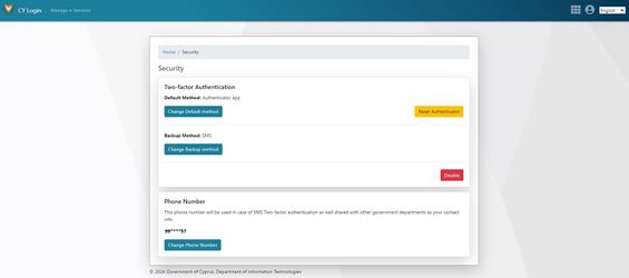 Figure 1.10: CY Login page. Change or disable Two-factor authentication.