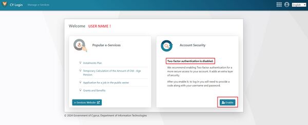 Figure 1.3: CY Login page. How to enable Two-Factor Authentication.