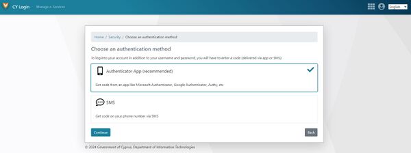 Figure 1.6: CY Login page. Choose an authentication method.