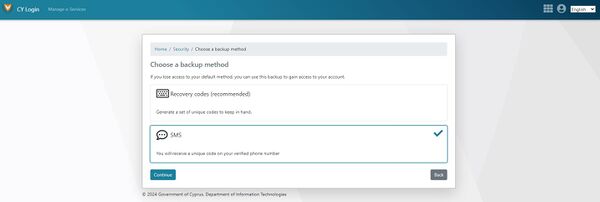 Figure 1.9: CY Login page. Choose a backup method.