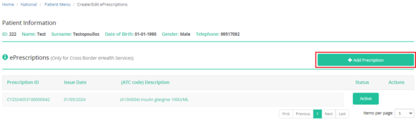 Figure 2.6: Select the "Add Prescription" to make a new prescription.