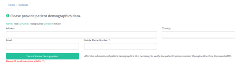 Figure 2.3: In order to create the initial patient record, the physician must enter the patient's ID number, date of birth and other demographic information.