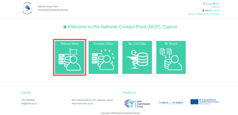 Figure 2.1: NCPeH Platform Home Page. Select "National Citizen" to search patient at national level.